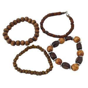 Bracelet Bundle Lot of 4 Stretch Wood Beads Boho Style